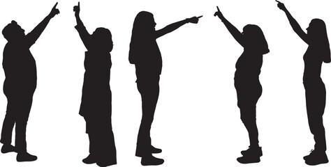vector, silhouette of a group of woman pointing up