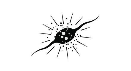 Abstract depiction of a neuron with radiating energy and particles