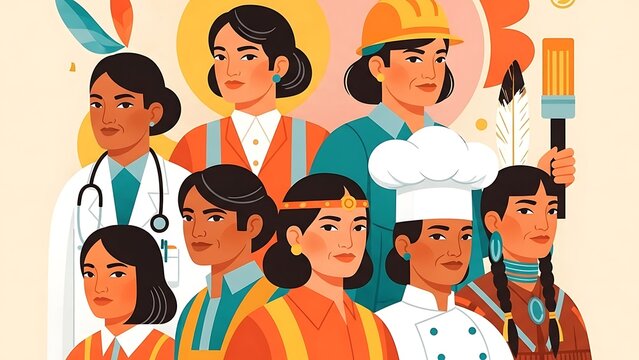 Diverse group of women in various professions illustrating career choices and empowerment - Powered by Adobe