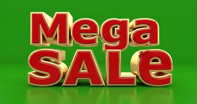 Animated realistic mega sale text on green background with golden outline and reflection with animated text and commercial and advertising and marketing and promotion
