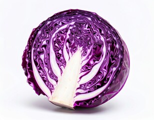 Fototapeta premium Close up of Half Cut Red Cabbage on a Bright White Background