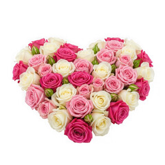 Naklejka premium Heart shaped bouquet of pink and white roses isolated on transparent background