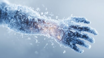 Frozen skin texture with frostbite effects, demonstrating severe cold exposure and medical implications. AI generated image