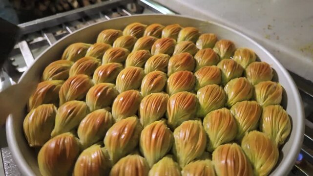 Traditional Crispy Midye Baklava with Syrup, Turkish Pastry