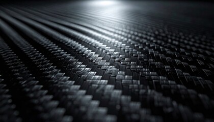 Obraz premium Macro Shot of Woven Black Carbon Fiber Texture under Dramatic Lighting