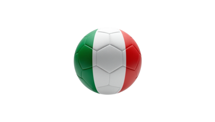 A spherical soccer ball designed with the colors of the Italian flag on transparent background