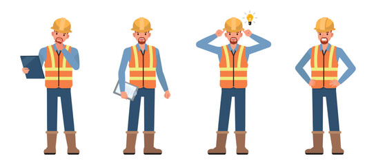 Engineering man character vector illustration design set.