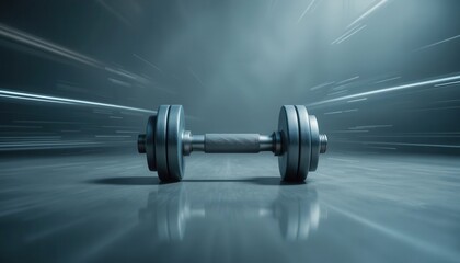 Dynamic movement of a dumbbell captured in a gym setting with blurred effects