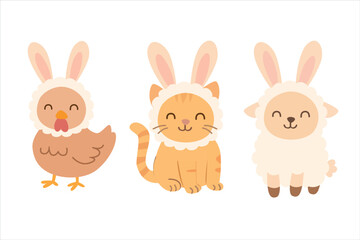 Fototapeta premium Adorable Easter Animals in Bunny Costumes for Spring Celebrations