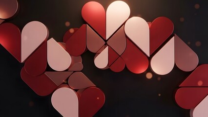 A modern abstract design featuring split heart shapes in red and pink colors