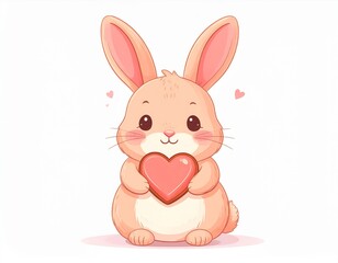 Obraz premium Cute Pastel Rabbit Holding Pink Heart on White Background