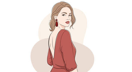 Fototapeta premium Woman Portrait Illustration Red Dress Fashion.