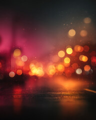 Orange and pink abstract bokeh lights with tall empty center, vertical backdrop