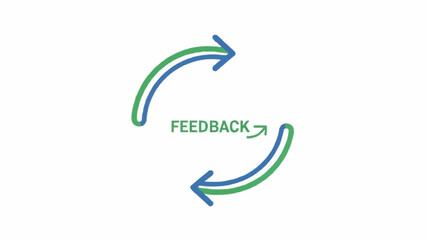 Naklejka premium A visual representation of a feedback loop with two curved arrows, one green and one blue, circling the word 'FEEDBACK' in the center.