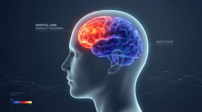 Mind's Eye: A detailed visualization of the human brain, showcasing distinct regions with vibrant colors and labeling the frontal lobe.