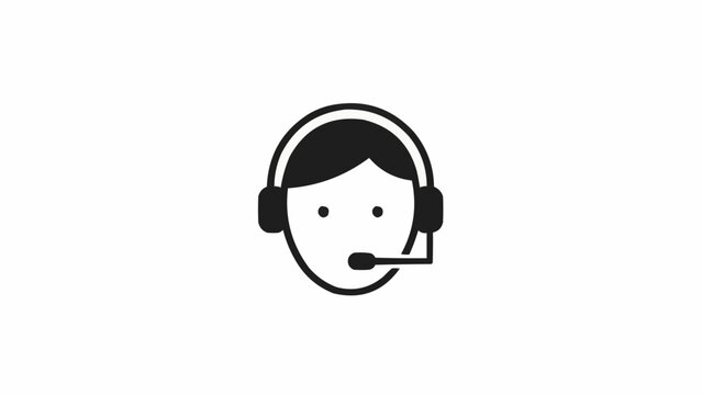 Simple black and white icon of a person wearing a headset with a microphone, representing customer service or support.