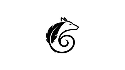 Abstract Stylized Fox Head with Feather and Spiral Logo on Isolated White Background