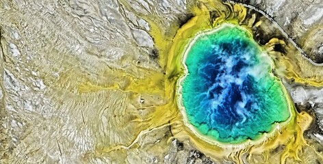 Aerial view of Grand Prismatic Spring in Yellowstone National Park