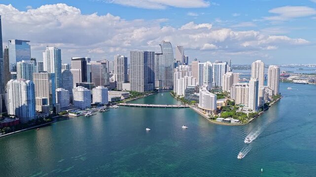 City skyline aerial cityscape. Brickell Key downtown. Cityscape of Miami downtown. Florida modern skyscraper in downtown Miami. Cityscape skyline. Aerial view of Miami cityscape skyscraper