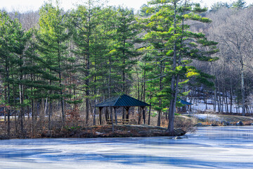the pavilion  by  frozen  colburn pond