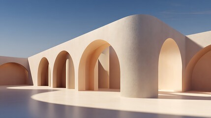 Modern architecture with curved arches under clear blue sky