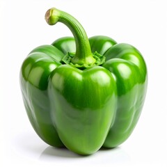 Bright Green Bell Pepper with Stem on White Background Isolated