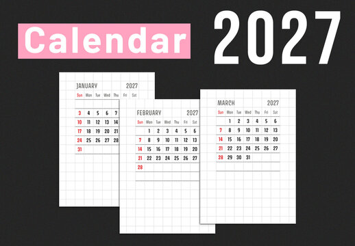 Calendar for 2027 design layout template