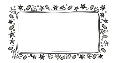 Simple hand-drawn rectangular frame decorated with stars and dots in a minimalist sketch style for notes labels or invitations.
