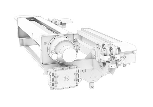Electric Monorail Hoist with Explosion-Proof Control Box &ndash; Industrial Lifting Equipment 3D Render Isolated on White