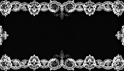 Ornate White Lace Pattern Frame Against a Solid Black Background Texture