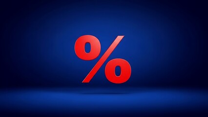 Bold red percentage symbol illuminated against a dark blue gradient backdrop