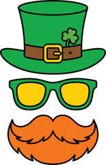 Leprechaun Hat Glasses and Beard Vector Illustration for St Patrick&rsquo;s Day.