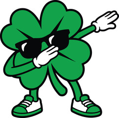 Dabbing Shamrock Character Vector Illustration for St Patrick&rsquo;s Day Fun Theme.