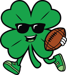 Cool Shamrock Character with Sunglasses and Football Vector Illustration.