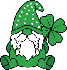 Cute St Patrick&rsquo;s Day Gnome with Clover Vector Illustration.