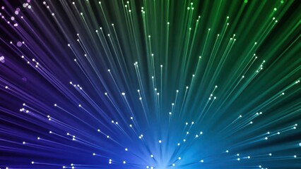 Fiber optic lights radiating outward purple blue green white glowing points