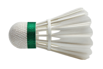 White badminton shuttlecock with green band isolated on transparent background. Badminton shuttlecock with green band isolated on white background.