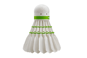 White badminton shuttlecock with green accents isolated on transparent background. White badminton shuttlecock with green accents isolated on white background.