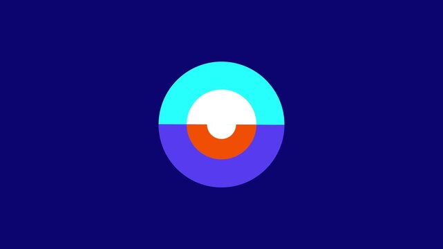 A stylized circular emblem featuring a curved white element against a deep blue backdrop with a distinct orange accent piece provides a sharp and professional visual contrast for viewers