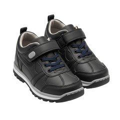 Modern Black Children&rsquo;s Orthopedic Sneakers with Velcro Strap and Laces, Comfortable Casual Footwear Isolated on a transparent background