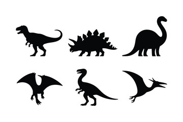 Prehistoric dinosaur silhouettes including T-Rex and Pterodactyl © Laboni
