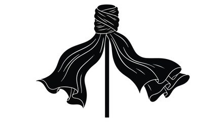 A stark black and white illustration depicting a funeral drape mourning ribbon tied around a pole symbolizing remembrance and solemn respect for the deceased