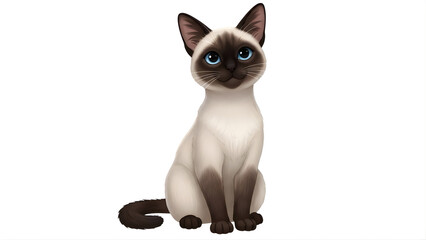 A cute Siamese cat sitting on a transparent background with blue eyes and brown points