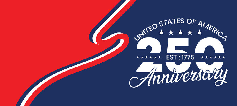 USA 250th Anniversary Abstract Background with Curved Red White Blue Flag Stripes and Modern Minimal Design