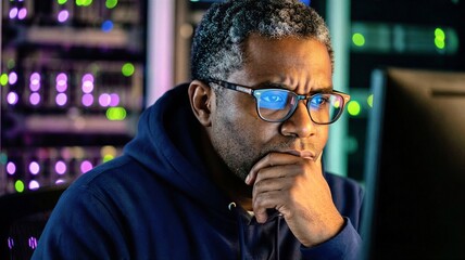 Focused IT engineer monitoring servers in a data center