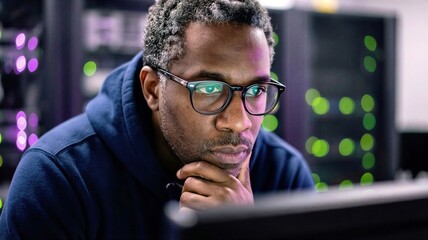 IT engineer monitoring server room database in data center
