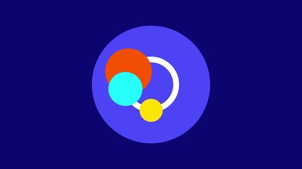 Three interconnected circles of orange and light blue represent a network of data or a chemical molecular structure signifying strong bonds and relationships within the small icon