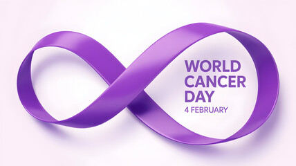 World Cancer Day Purple Loop Ribbon Symbol With Minimal Awareness Background.