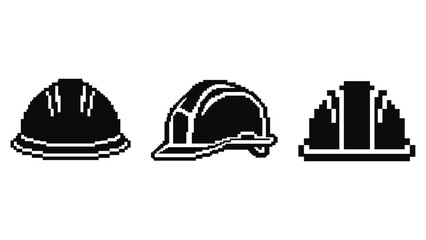 Fototapeta premium Pixel art construction helmets set in monochrome