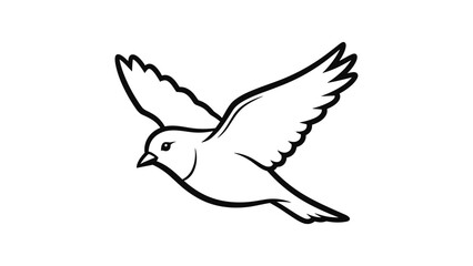 Obraz premium Peaceful dove in flight silhouette with outstretched wings on white background